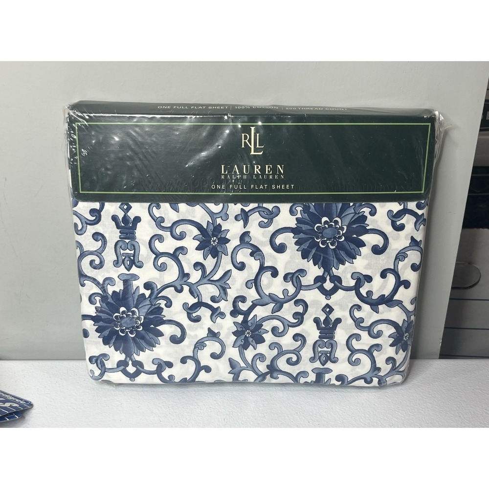 Ralph Lauren Porcelain Rosette Blue Floral Full Flat Sheet New Old Stock